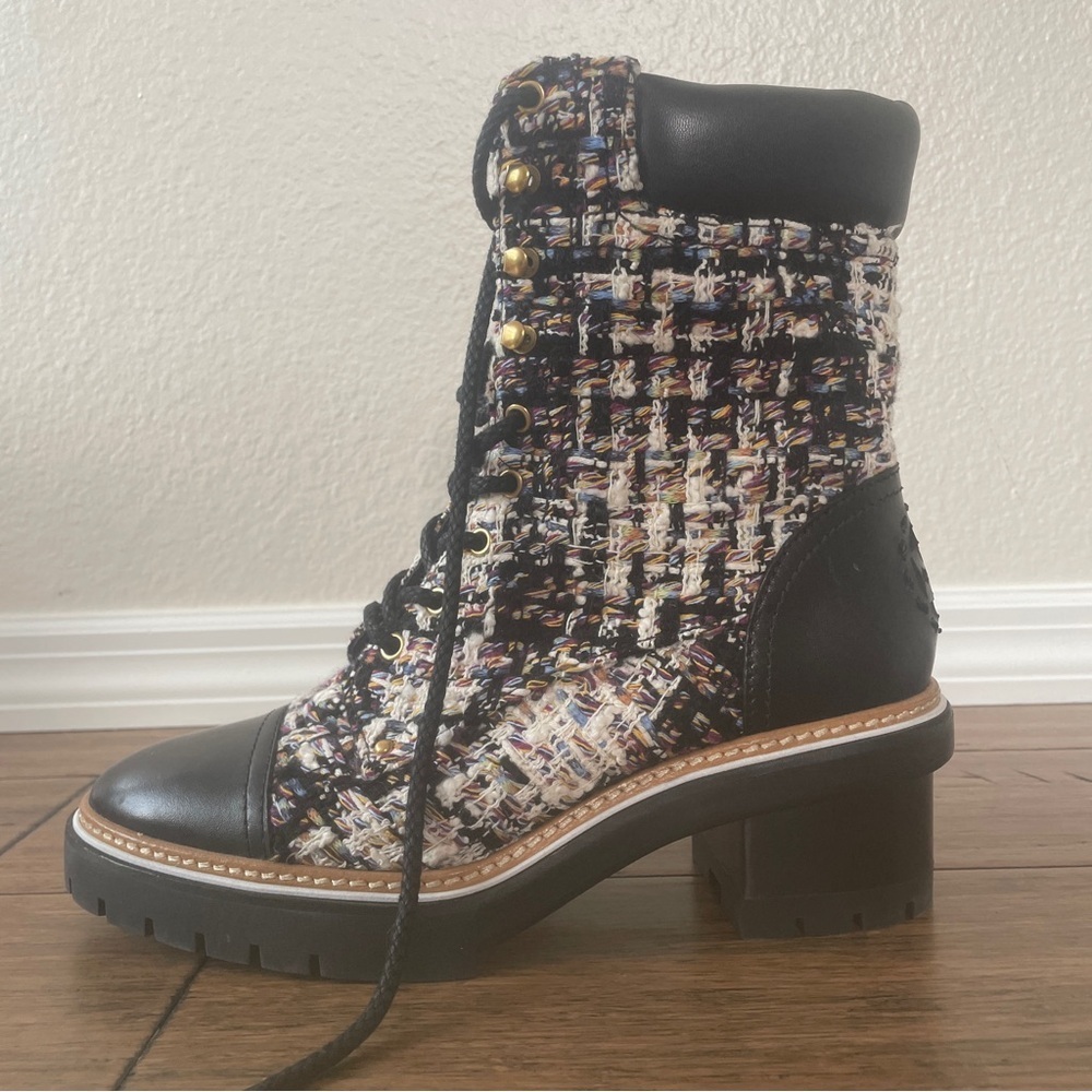 Tory Burch boots tweed booties black boots fall chunky boot lace up combat boot - Picture 15 of 16
